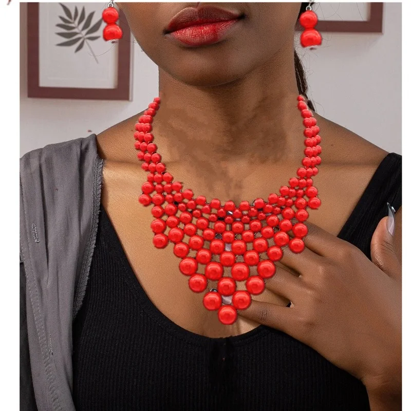 

New Beads Necklace Earrings Set Charm Women Multilayer Bead Jewelry Necklace Drop Earring Accesories for Girls Gifts