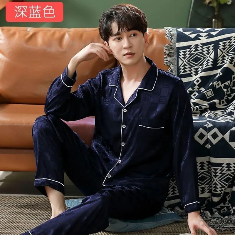 Pajamas Men's Ice Silk Spring and Autumn 2023 New Long Sleeve Youth Summer Thin Men's Silk Home Suit