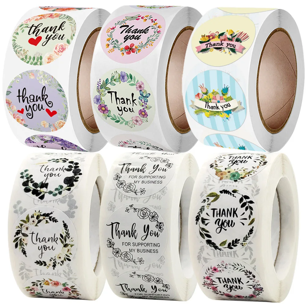 

500Pcs/Roll DIY Flowers Seal Labels Party Supplies Adhesive Label Thank You Stickers Envelope Packaging Stationery Packaging