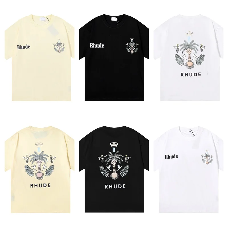 

High Quality T Shirt RHUDE Coconut Crown Printing T-shirt Men Women 1:1 Double Yarn Pure Cotton Leisure Short Sleeve T-shirt