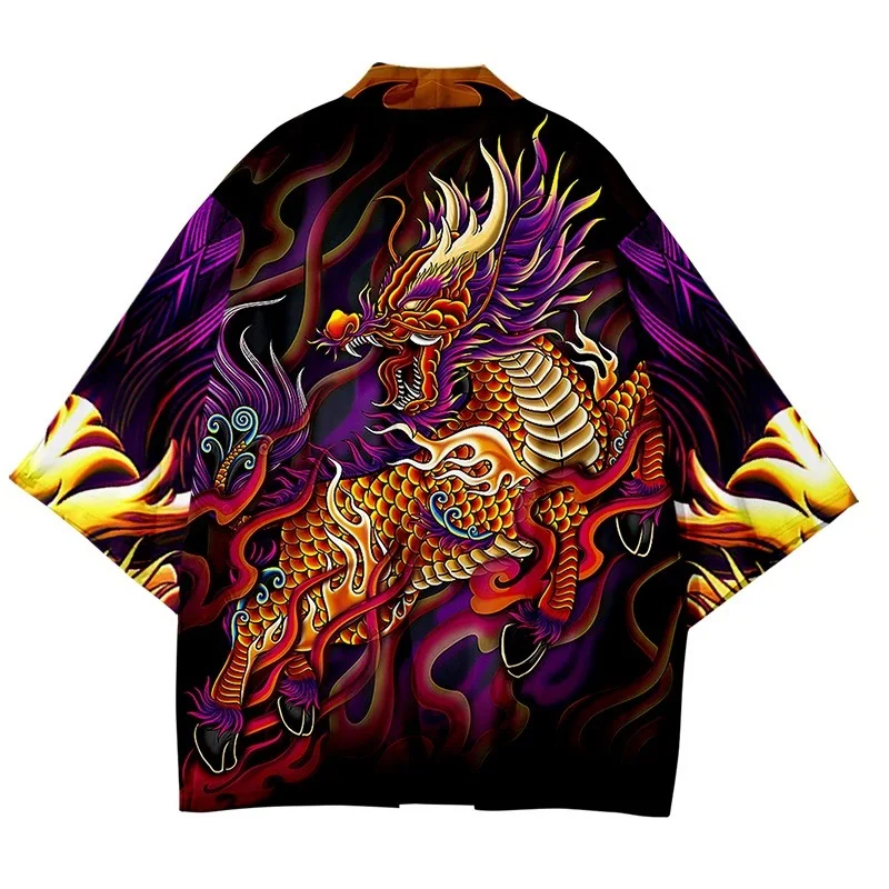 Кимоно для косплея мужчин и женщин традиционное японское юката с принтом Fire Kylin