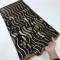 (5yards/pc) High quality sequins embroidered coffee brown African soft velvet lace fabric with lining for party dress CLV001