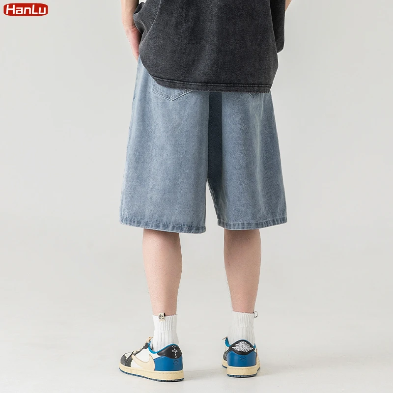 Vintage Washed  Denim Shorts Men's 2023 Summer Casual Loose Blue Jeans Shorts Baggy Harajuku Streetwear Hip Hop Short Pants