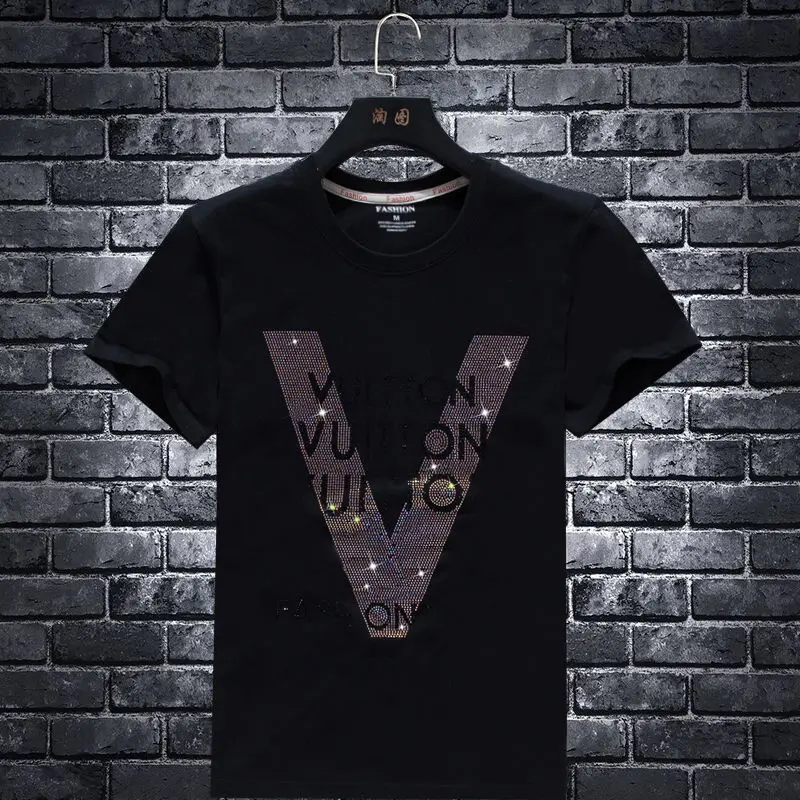 

Summer men's short sleeve t-shirt fashion casual round neck black large size loose cotton t-shirt men's top