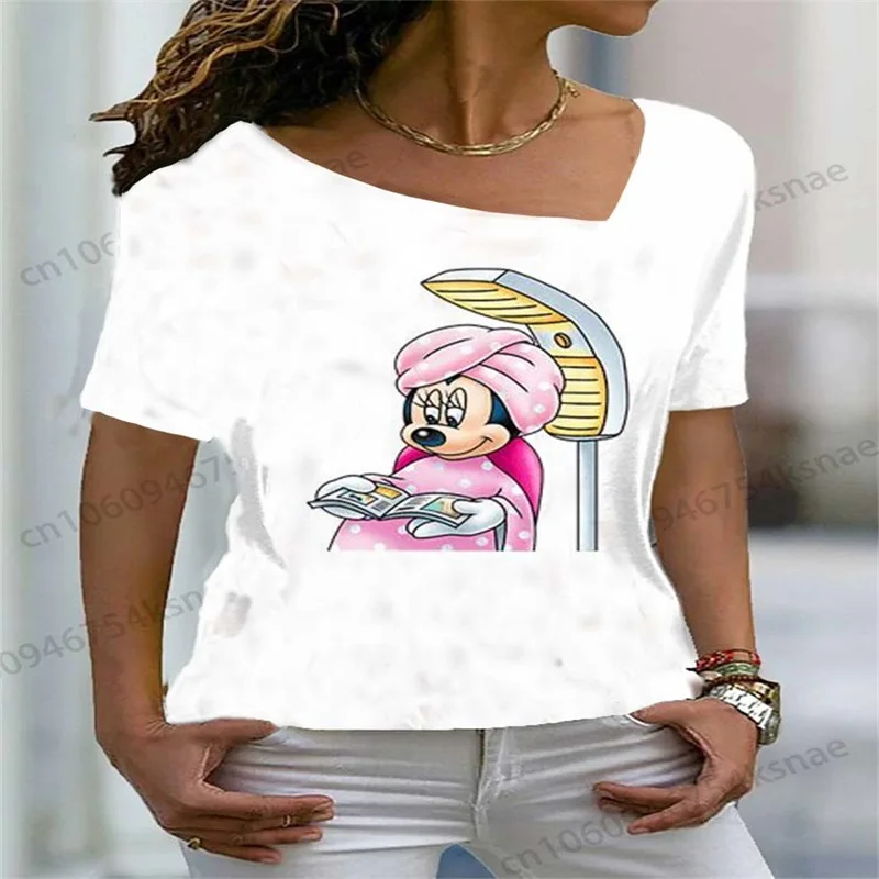 Disney  Y2k Woman T-shirts Oversize Mesh Top for Women Clothing Summer Blouses Woman 2023 Black Pink Women's Oversize T-shirt