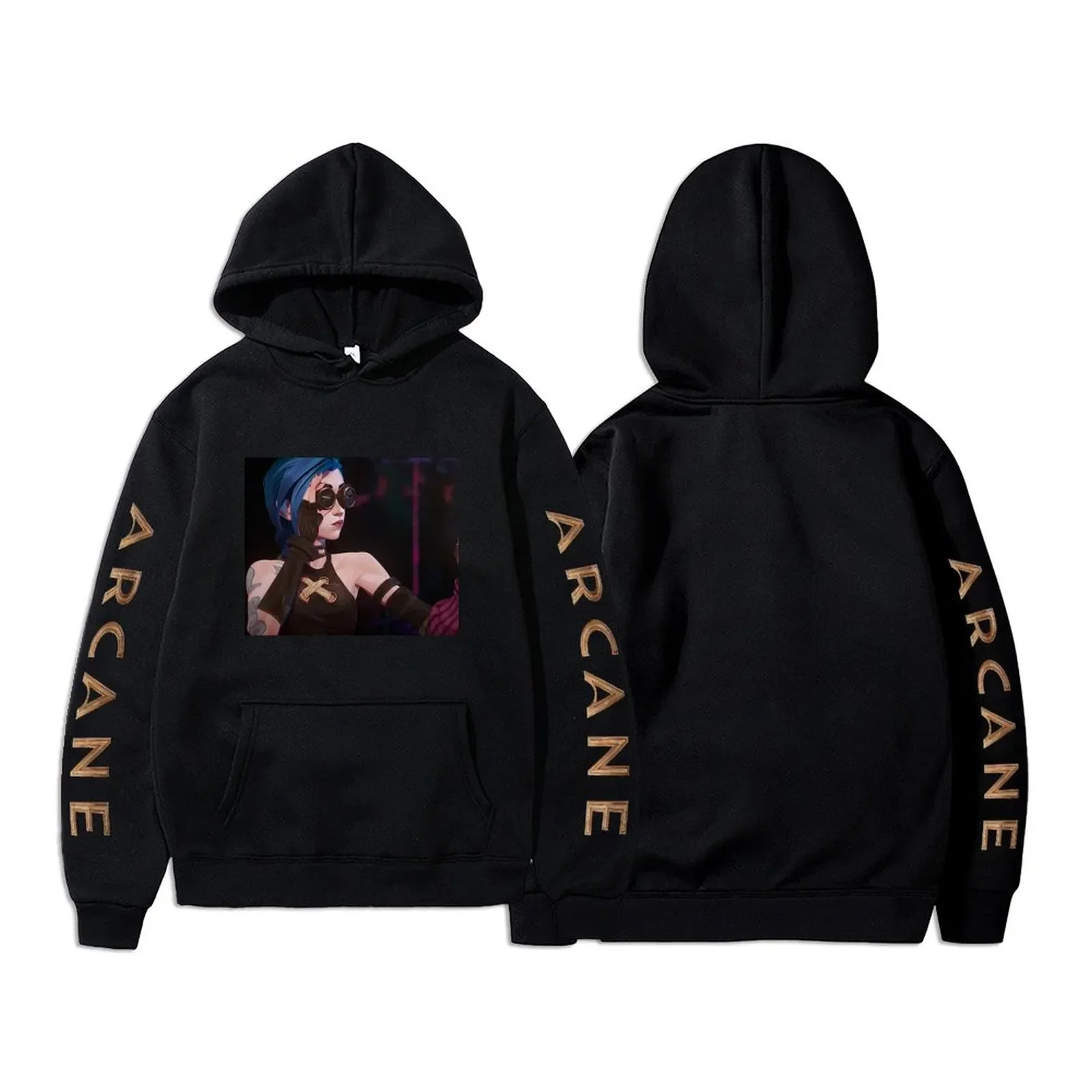 

Толстовки Arcane с принтом для мужчин и женщин, свитшоты Jinx LOL, пуловер с аниме играми, худи в стиле Харадзюку, повседневная женская уличная одежда