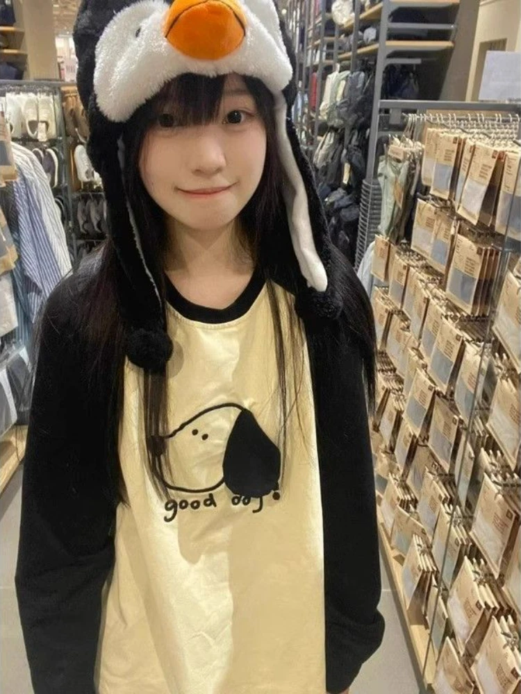 

Deeptown Japanese Style Cartoon Sweatshirts Women Kawaii Cute Patchwork Long Sleeve Pullover Y2k Sweet Oversize Loose Top Autumn