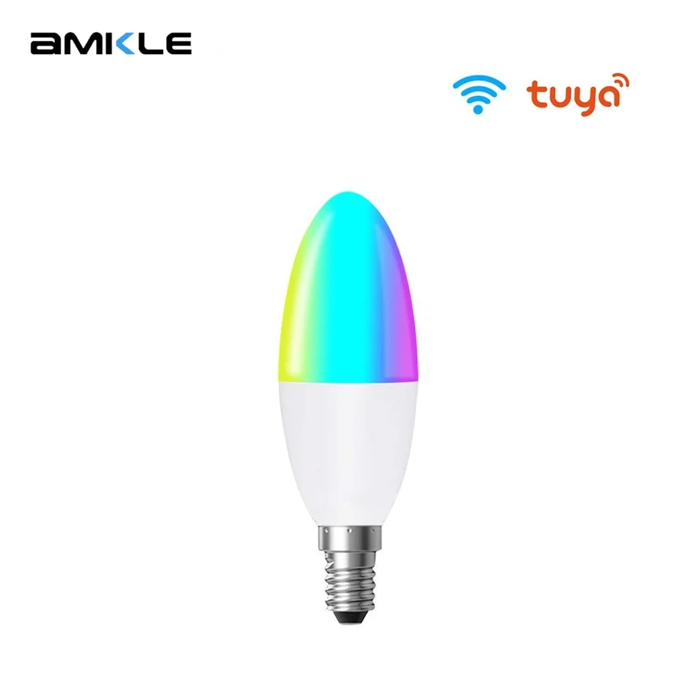 

Amkle Tuya 5W WiFi Smart Bulb with Smart Life APP, RGB Led Lamp Bulb Dimmable Candle Bulb, Voice Works with Alexa,Google Home