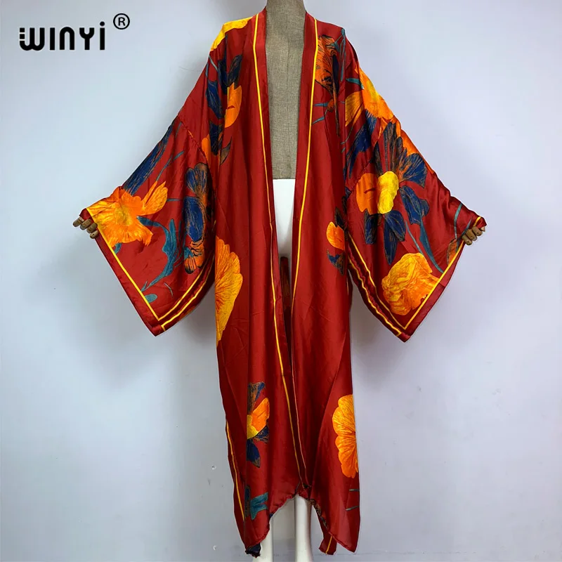 

WINYI kimono africa print kaftans beach wear cover-ups Elegant Cardigan sexy Holiday beach outfits for women vestidos para playa