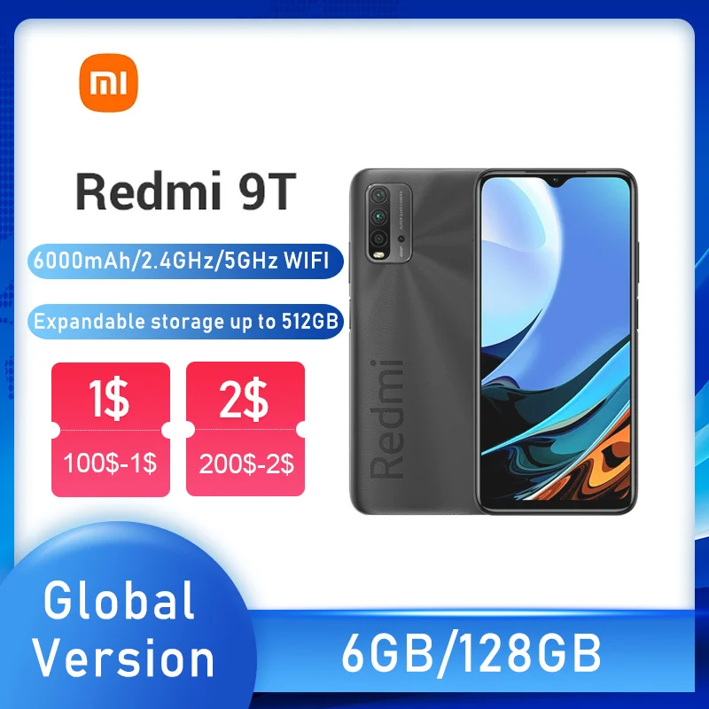 

Global Version Xiaomi Redmi 9T 6GB/128GB Smartphone Snapdragon 662 up to 2.0GHz 48MP Quad Camera 6000mAh 6.53" FHD+ Display