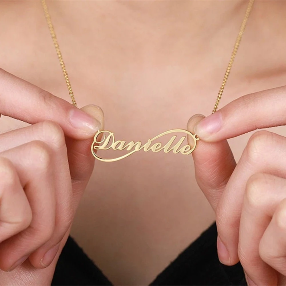 Индивидуальное ожерелье Infinity с двумя именами и сердцами персонализированные