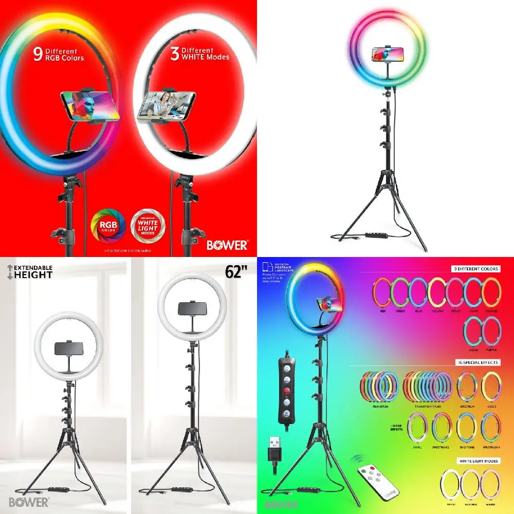 

Beautiful 16" White and RGB Jet Black LED Ring Light Kit with Tripod