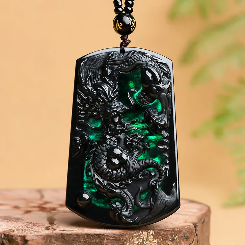 

Hot Selling Natural Hand-carve Jade Mo Cui Dragon Card Necklace Pendant Fashion Jewelry Men Women Luck Gifts