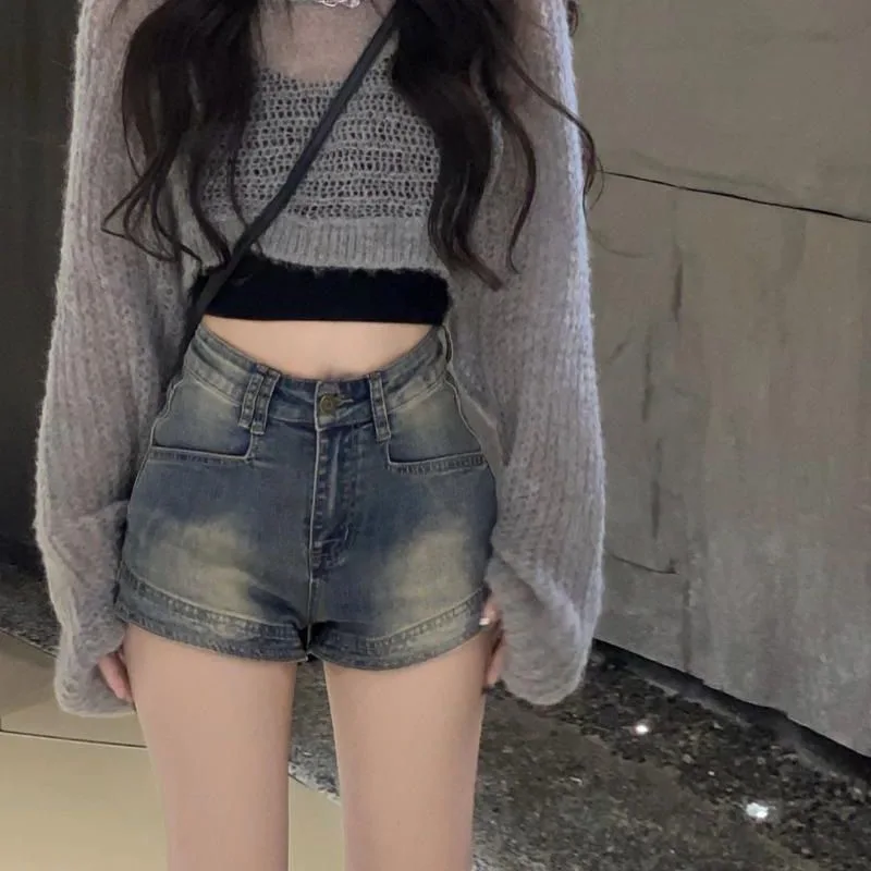 

American Vintage Denim Shorts Women's Spring/Summer Thin Spicy Girls' High Waist Slim Fit Show Slim Old A-line Hot Pants