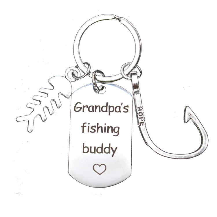 

Grandpa Fishing Buddy Keychain Keyring Stainless Steel Jewelry Accessories Pendant Charm Family Gifts Fashion