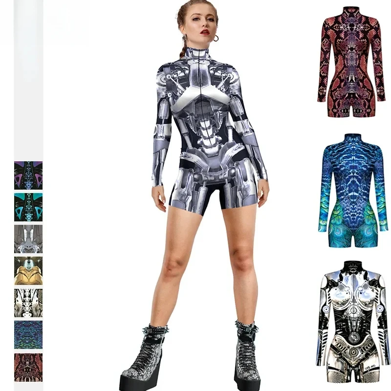 Женский и мужской череп-машина в стиле панк будущий робот боди с 3D принтом