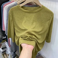 solid color loose short sleeve t shirt womens 2022 summer new breathable top p3 775