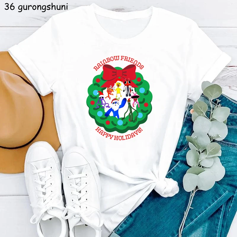

Christmas Gift Rainbow Friends Graphic Print T Shirt Girls Fashion Game Tshirt Femme White Short Sleeve T-Shirt Female Tops