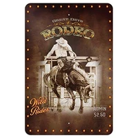 cowboy western rodeo vintage horse bucking riding home business office 8x12 inch aluminum metal sign
