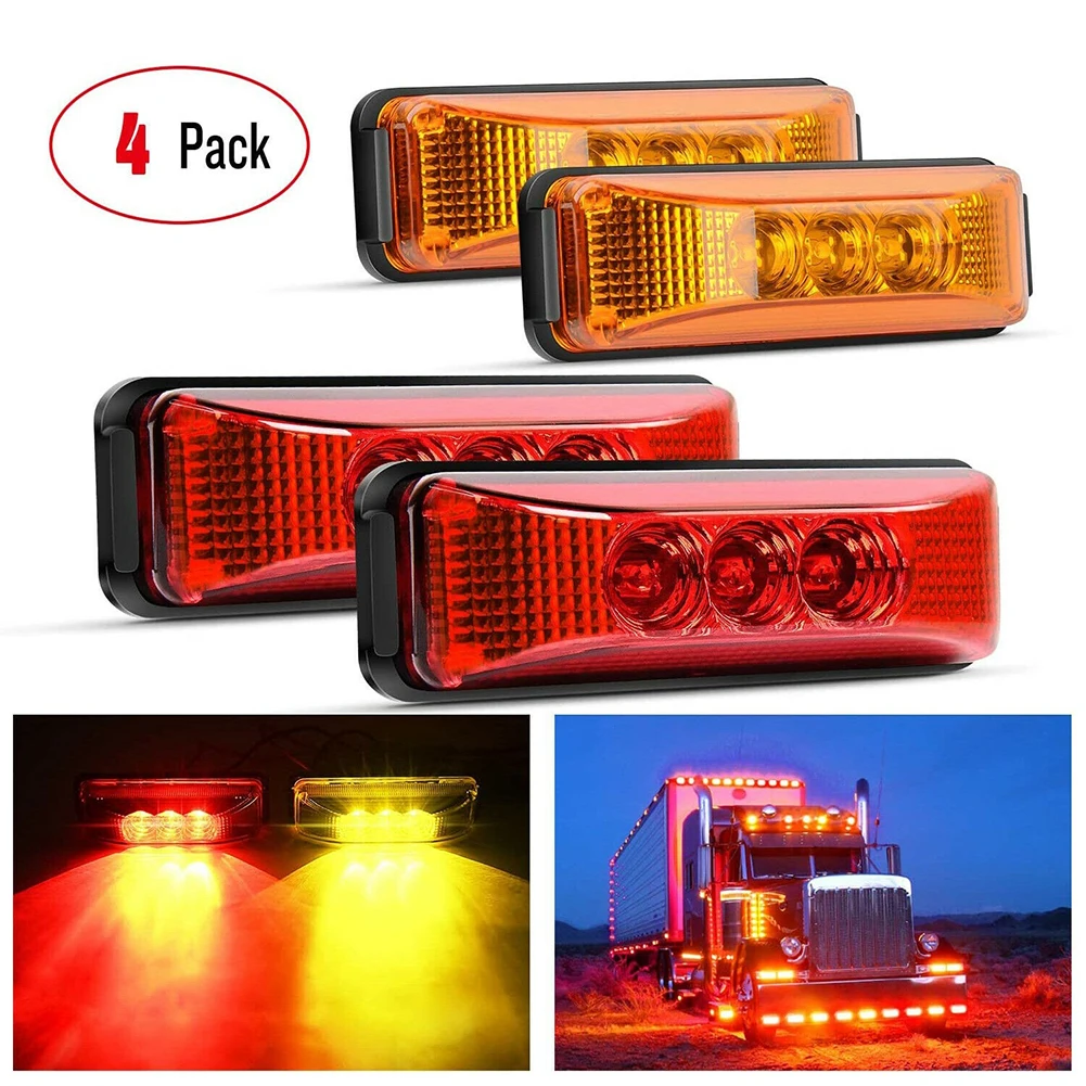 

4PCS Red Amber 3LED Side Marker Lights Universal For 12V Vehicles Truck Trailer Clearance Light Waterproof Car Side Markers Lamp