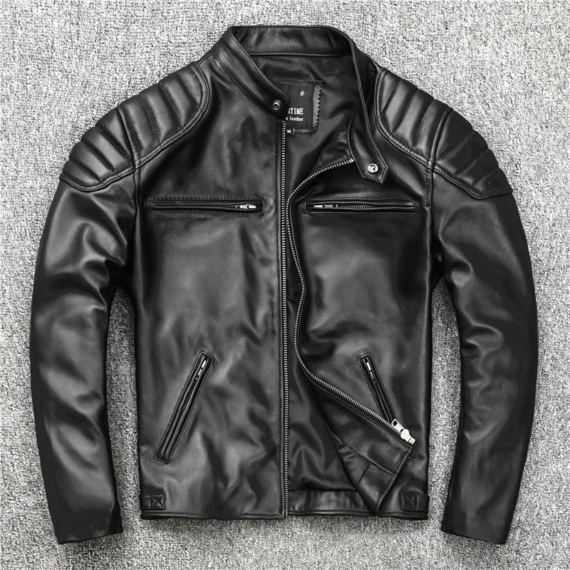 

Pure Sheepskin Leather Jacket For Men'S Motorcycle Stand Collar Slim Short Youth Coats Giacca Moto Uomo Jaquetas Masculina De