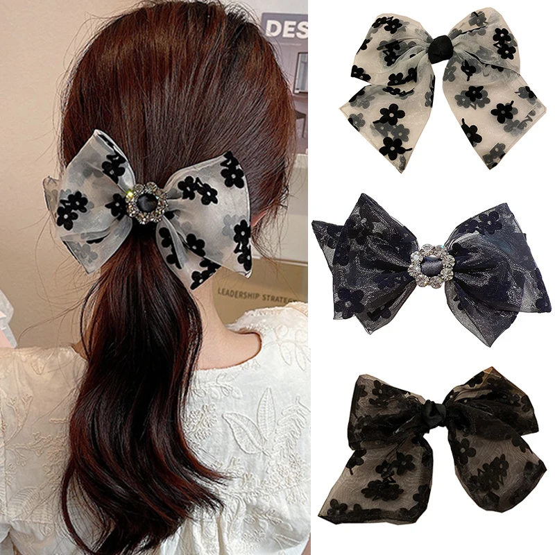 

Элегантная шпилька Стразы с большим бантом, модная Корейская органза, милая сетчатая пряжа, зажим для хвоста, аксессуары для волос