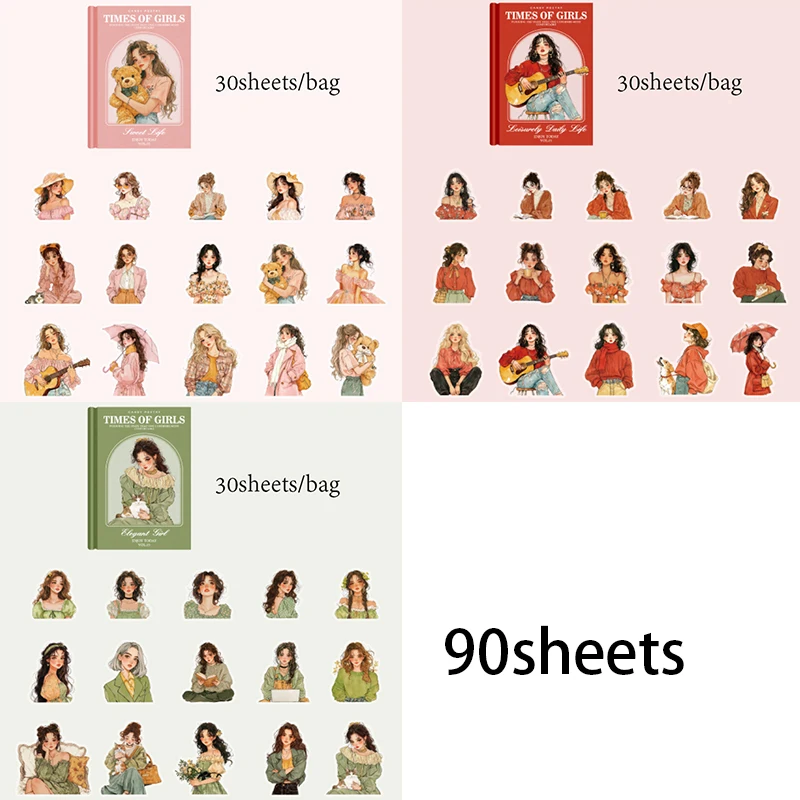 

Mr. Paper 90 шт., серия Girly Times, водонепроницаемые наклейки из ПЭТ