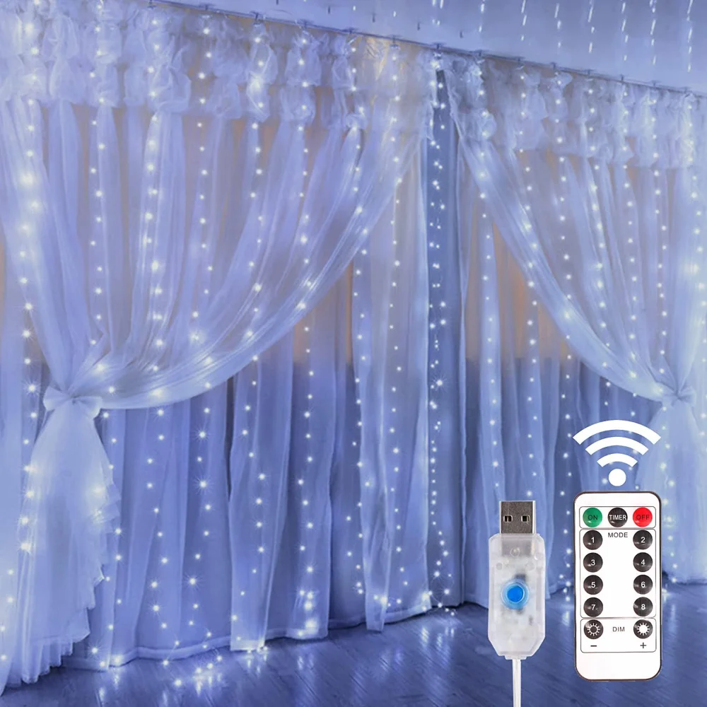 LED Copper Wire Curtain Lights USB Power Fairy Remote Garland Led Lights Christmas Decoration Garland Window Lighting Strings