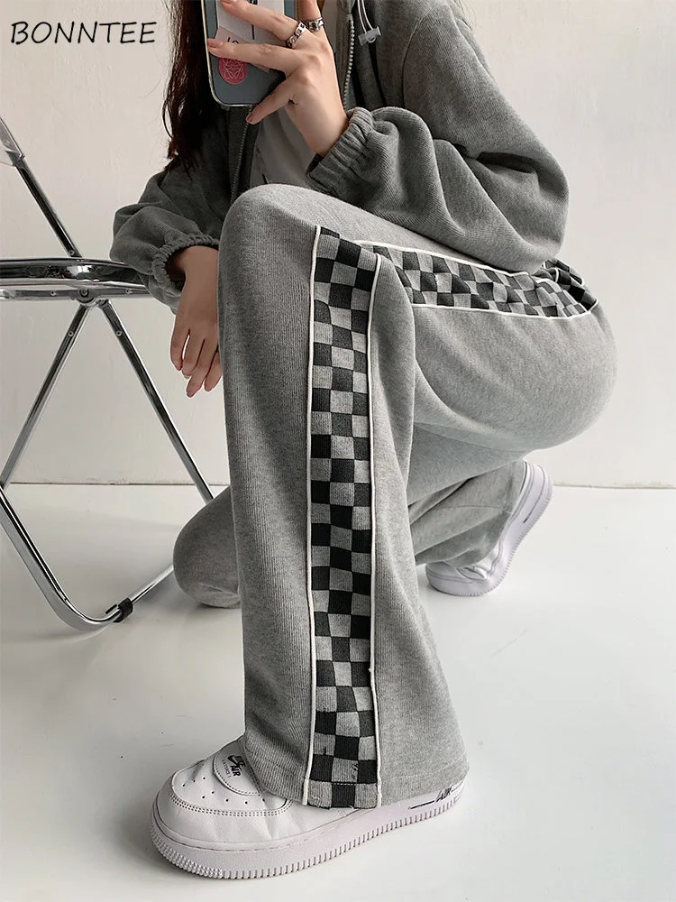 

Sporty Casual Pants Women Fall Simple All-match Schoolgirls Loose Ulzzang Chic Young Fashion High Waisted Wide Leg