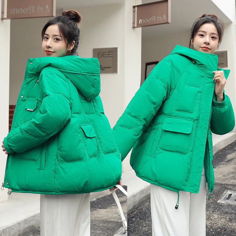 Bright Face Hooded Jacket Woman Winter 2023 Oversize Thin Down Parka Spring Fluffy New In Outerwear Shirts and Blouses Coat