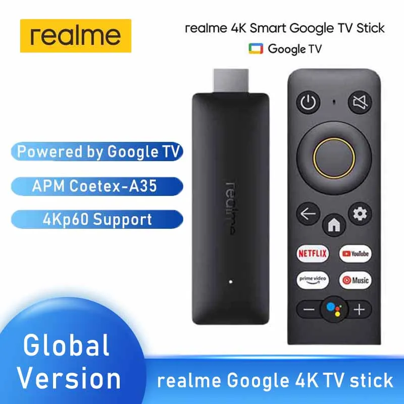

Realme 4K TV Stick Smart Google Global Version 2GB 8GB HDMI 2.1 Quad-Core CPU Dual-Core GPU HDR 10+ 4Kp60 Bluetooth 5.0