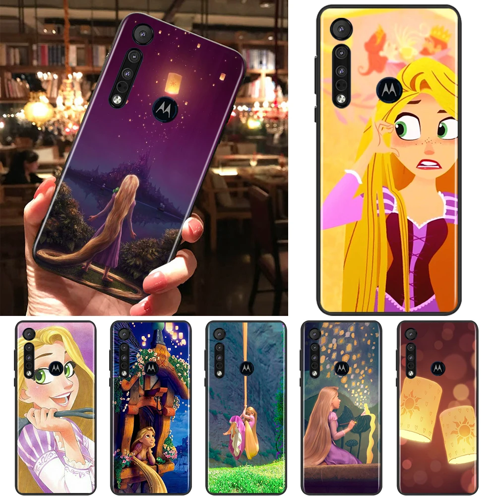 

Disney Tangled Rapunzel Black Phone Case For Motorola E32 G52 G Stylus G71 Edge G60 S G9 G8 20 E7i Power One Fusion Cover Shell