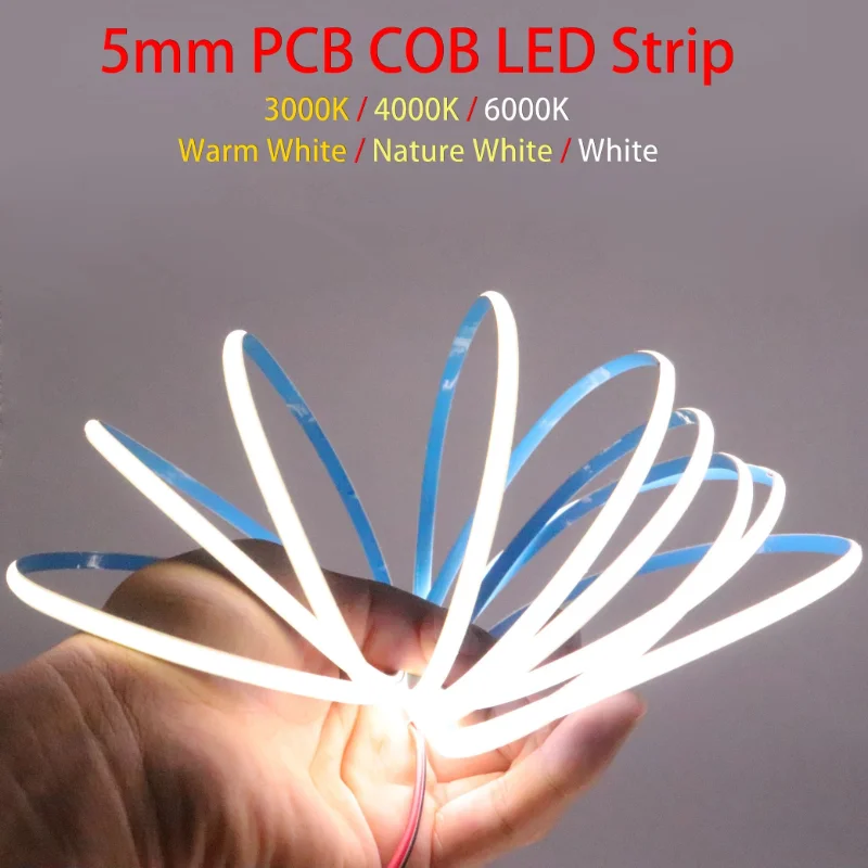 

COB LED Strip Light High Density Linear Lighting DC12V 384Leds 5MM Warm Natural White Flexible Tape For Living Room Kitchen