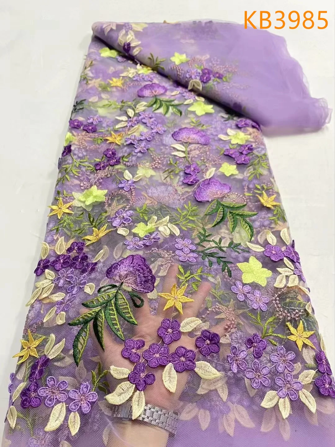 Синяя 3D цветочная кружевная тюлевая ткань высокого качества нигерийская