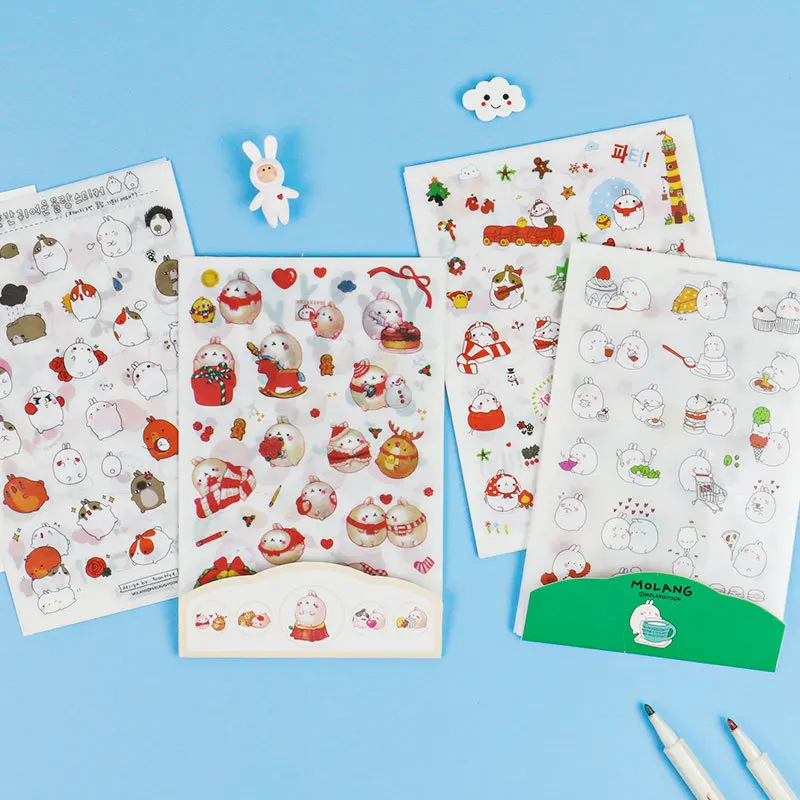 Милые декоративные наклейки из ПВХ с кроликом Molang LL 6 шт. скрапбукинг сделай сам