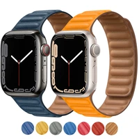 leather link for apple watch 7 band 40mm 44mm 42mm 38mm 42 mm 11 magnetic loop bracelet iwatch series 7 6 5 4 3 se strap