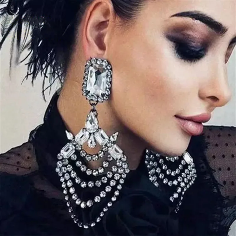 

New Luxury Rhinestone Fairy Dangle Earrings For Women Fashion Jewelry Boutique Party Show Statement Earrings Accessories