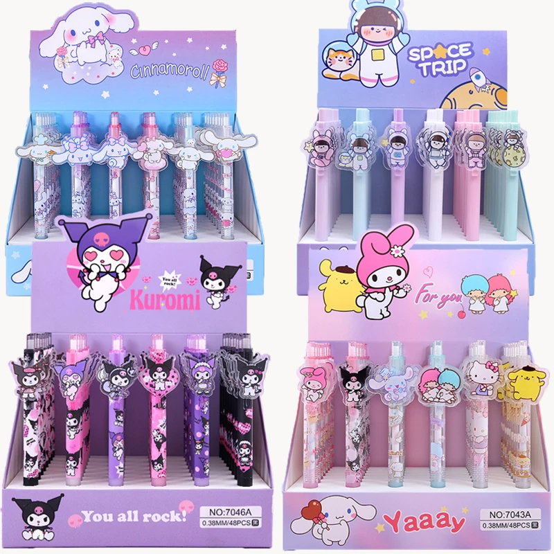 

48pcs Kawaii Sanrio 0.5mm Neutral Pen Anime Melody Kuromi Hellokitty Signature Gel Ink Pen School Supplies Stationery Wholesale