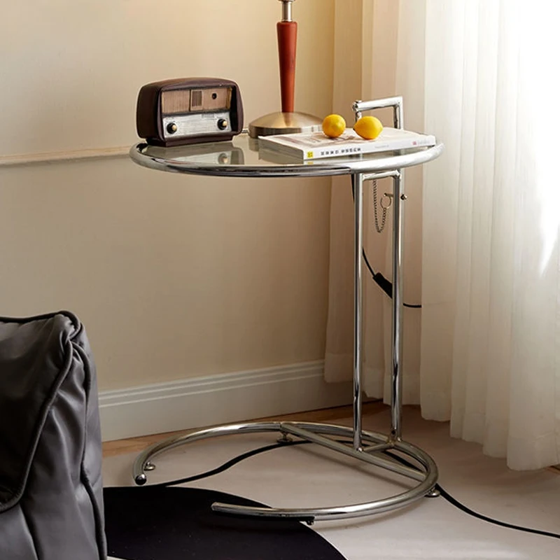 

Ins Transparent Lift Coffee Table Round Glass Sofa Tables Nordic Designer C-shaped Table Mental Iron Side Table End Table 테이블