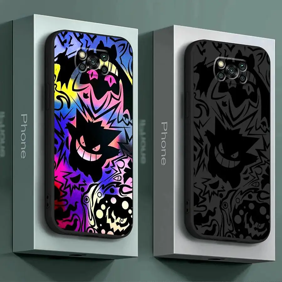 Luxury P-okemon Gengar Phone Case for Poco M5 X4 GT M3 F1 X3 NFC C40 M4 Pro 5G F5 C50 C51 C61 Black Soft Cover