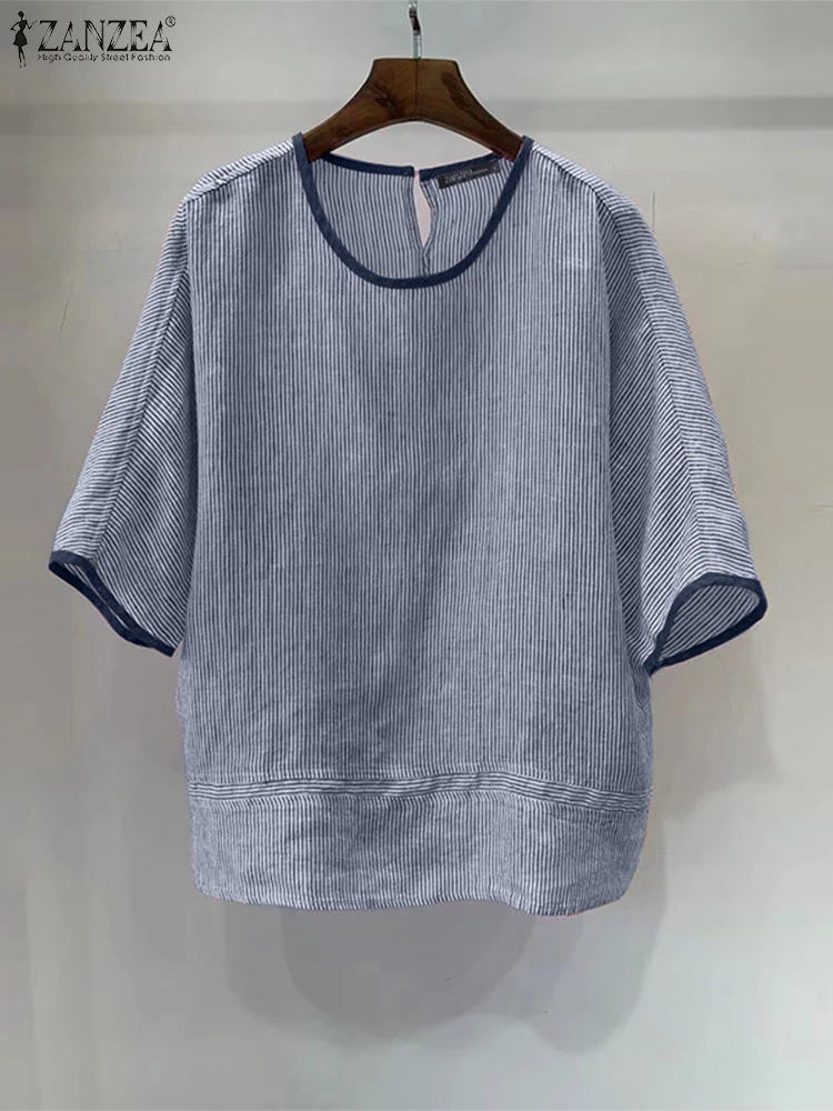 ZANZEA уличная мода 2024 новинка Blusas Mujer полосатая повседневная туника с короткими