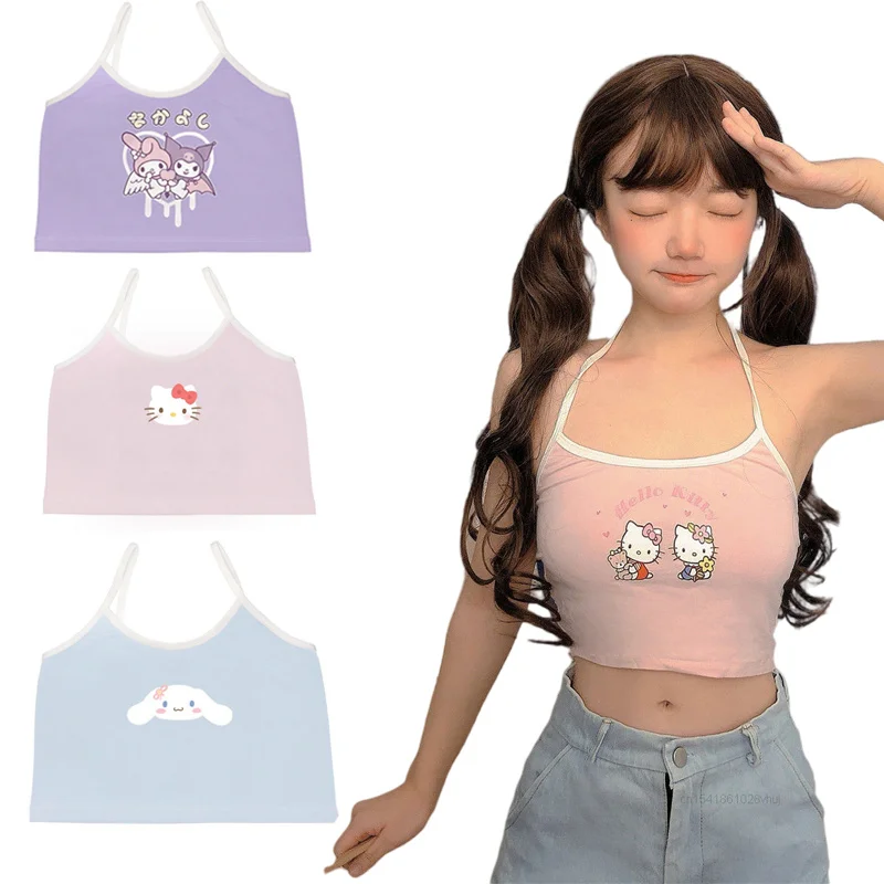 Sanrio Hello Kitty Camisole T Shirt Sexy Top Kawaii Blouses Millennial Babes Kpop Crop Top Bratz Aesthetic Clothes Woman Crop