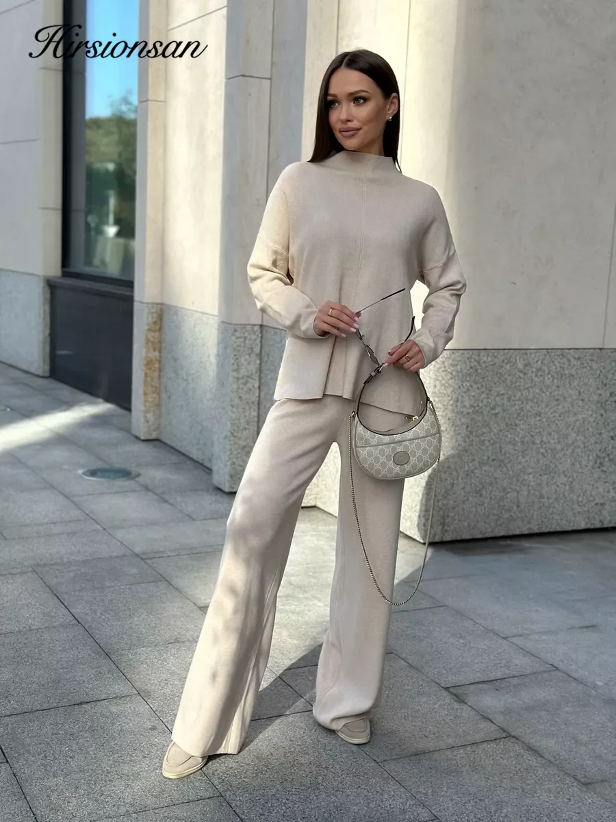 Hirsionsan Свободные мягкие элегантные женские костюмы из 2 предметов Женские