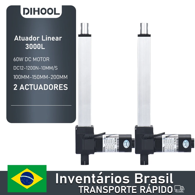 

Brazil Stock-2Pcs Electric Linear Actuator 10mm/s 1200N 10KG Load DC24V 100MM 150MM 200MM Stroke Automatic Lifting Motor