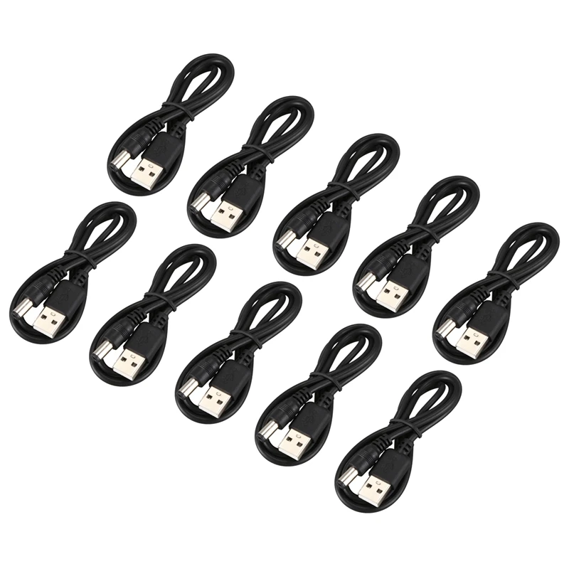 

10X USB Cable 5.5Mm / 2.1Mm 5V DC Barrel Jack Power Cable (Black, 75Cm)