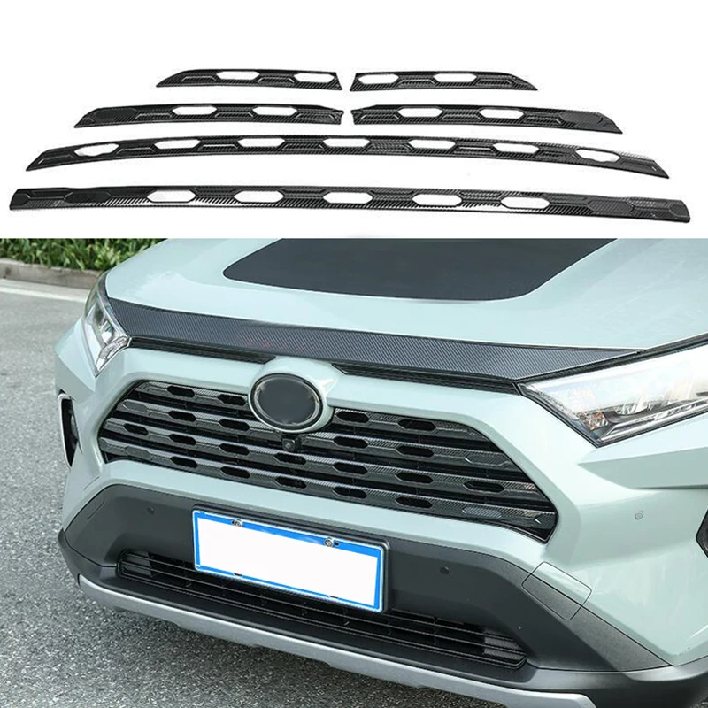 Передняя верхняя Центральная решетка гриля из углеродного волокна для Toyota RAV4 2019