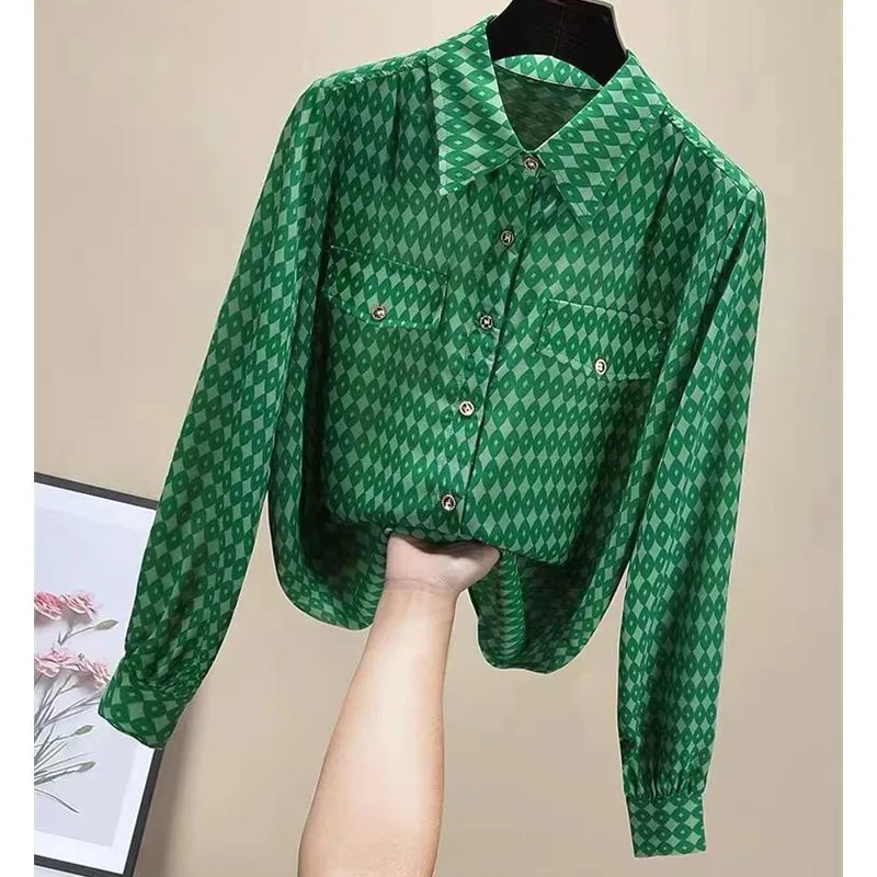 

Women's 2022 New Autumn All Match Tops Fashion Retro Chiffon Print Shirts Tops Blouse