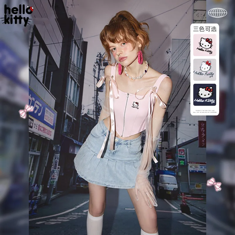 

Подтяжки Kawaii Hello Kitty, модная крутая куртка для девушек, гамак Галло с мультяшным рисунком, школьный ремешок, Пляжная нежная одежда, жилет, под...