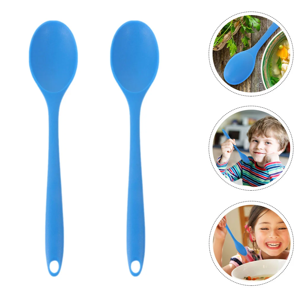 

2 Pcs Small Tools Kitchen Mixing Spoon Silicone Soup Cooking Serving Rice Spoons Multi-function