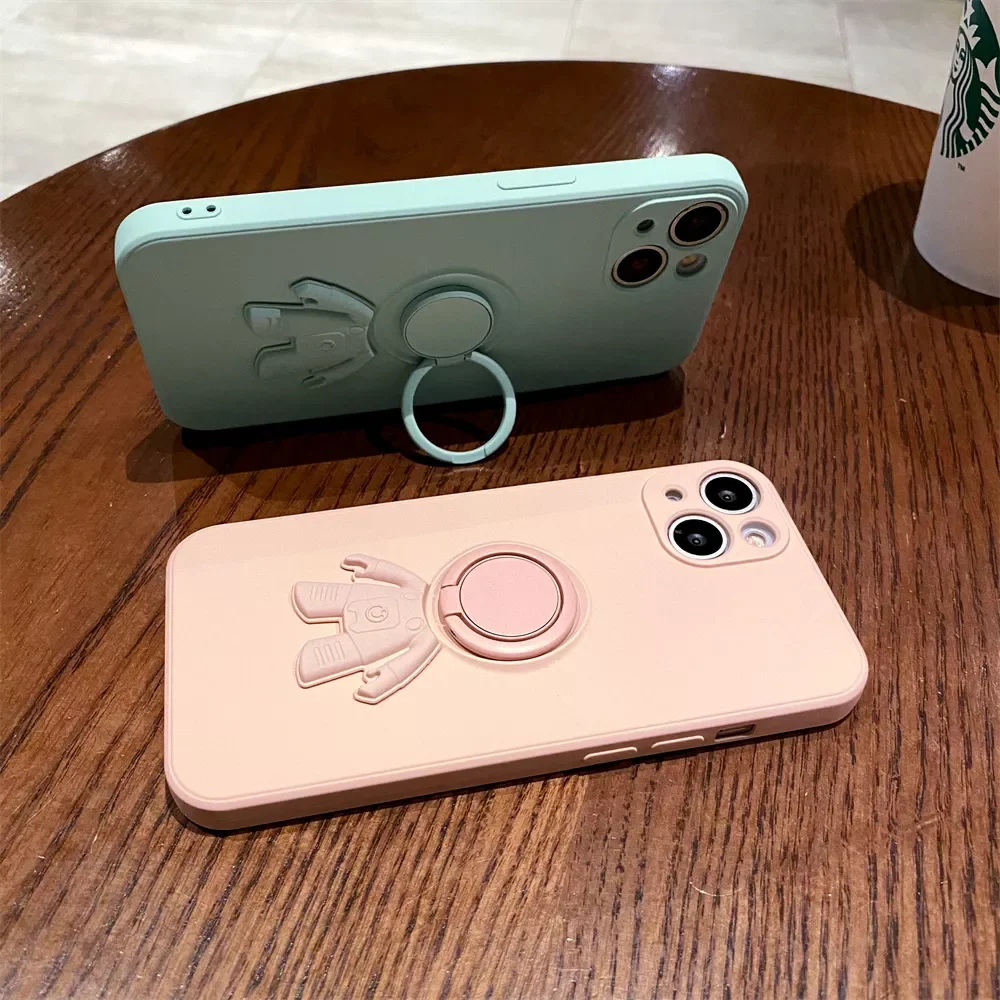 

Silicone Magnetic Holder Case For iPhone 13 12 Mini 11 Pro Max XR XS Max 8 7 Plus Cute Astronaut Stand Finger Ring Cover